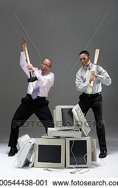 Stock Photography - two businessmen 
holding sledgehammer 
and baseball bat, 
 near pile of. 
fotosearch - search 
stock photos, 
pictures, images, 
and photo clipart