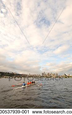 Stock Photography - usa, washington, 
seattle, five 
mature women in 
scull on lake 
union. fotosearch 
- search stock 
photos, pictures, 
images, and photo 
clipart