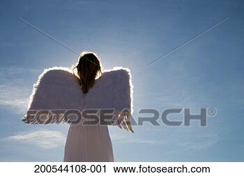 Stock Photography - woman wearing 
angel wings, rear 
view, three quarter 
length. fotosearch 
- search stock 
photos, pictures, 
images, and photo 
clipart