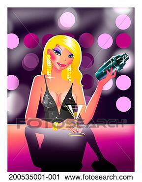 Stock Photography - young female bartender 
holding cocktail 
shaker and martini 
glass. fotosearch 
- search stock 
photos, pictures, 
images, and photo 
clipart