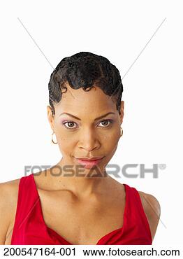 Stock Photography - young woman with 
short hair, on 
white background, 
portrait. fotosearch 
- search stock 
photos, pictures, 
images, and photo 
clipart