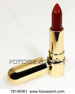 Stock Photography - deep red lipstick 
in gold tube pictured 
with cap off, 
close-up. fotosearch 
- search stock 
photos, pictures, 
images, and photo 
clipart