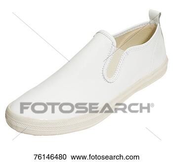 Stock Photography - white shiny slip 
on shoe with rubber 
sole, close-up. 
fotosearch - search 
stock photos, 
pictures, images, 
and photo clipart