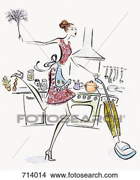 Stock Illustration - beauty, domestic,  cleaning, caucasian,  apron. fotosearch  - search clipart,  illustration,  drawings and vector  eps graphics images