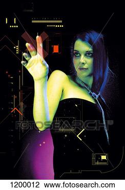 Stock Photo - side view of a 
young woman pushing 
a digital design 
element. fotosearch 
- search stock 
photos, pictures, 
images, and photo 
clipart