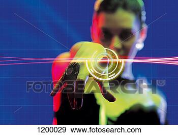 Stock Photograph - young woman pointing 
to digitally designed 
concentric circles. 
fotosearch - search 
stock photos, 
pictures, images, 
and photo clipart