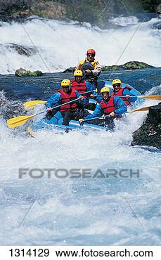 Stock Photograph - five people white 
water rafting 
down some rapids. 
fotosearch - search 
stock photos, 
pictures, images, 
and photo clipart