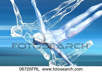 Stock Photo - metallic figure 
and wire rendered 
figures soaring. 
fotosearch - search 
stock photos, 
pictures, images, 
and photo clipart