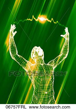 Stock Photo - wire rendered 
figure reaching 
up, electric bolt 
between hands. 
fotosearch - search 
stock photos, 
pictures, images, 
and photo clipart