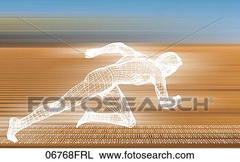 Stock Photo - wire rendered 
figure running, 
binary code. fotosearch 
- search stock 
photos, pictures, 
images, and photo 
clipart