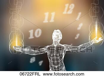 Stock Photo - wire rendered 
person with outstretched 
arms, clock. fotosearch 
- search stock 
photos, pictures, 
images, and photo 
clipart