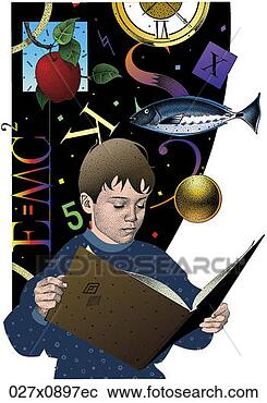 Clipart - boy reading book, 
 education symbols, 
 in background 
 color  also. 
fotosearch - search 
clipart, illustration, 
drawings and vector 
eps graphics images