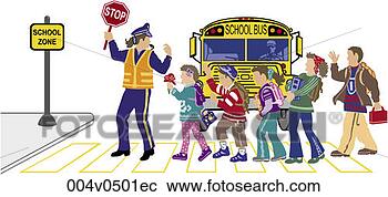 Clipart - children at crosswalk 
with crossing 
guard,  