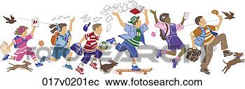 Clipart - happy children 
leaving school 
 ' color  ' illustrator 
ver 5  '. fotosearch 
- search clipart, 
illustration, 
drawings and vector 
eps graphics images