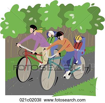 Clipart - a man and woman 
riding bicycles 
with children 
in child seats 
on the. fotosearch 
- search clipart, 
illustration, 
drawings and vector 
eps graphics images