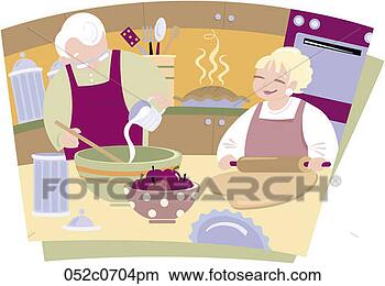 Clipart - senior couple 
cooking. fotosearch 
- search clipart, 
illustration, 
drawings and vector 
eps graphics images