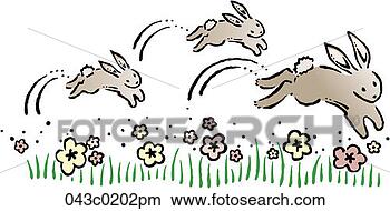 Clipart - rabbits hopping 
over flowers, 
color. fotosearch 
- search clipart, 
illustration, 
drawings and vector 
eps graphics images