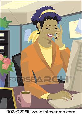 Clipart - african american 
woman in cubicle. 
fotosearch - search 
clipart, illustration, 
drawings and vector 
eps graphics images