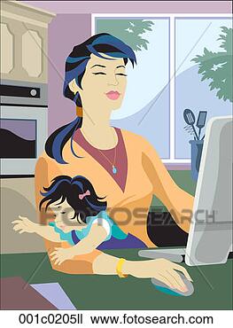 Clipart - asian mom working 
at home with kid. 
fotosearch - search 
clipart, illustration, 
drawings and vector 
eps graphics images