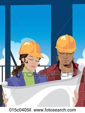Clipart - woman discussing 
blueprint with 
male worker. fotosearch 
- search clipart, 
illustration, 
drawings and vector 
eps graphics images