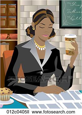 Clipart - woman reading 
newspaper in coffee 
house. fotosearch 
- search clipart, 
illustration, 
drawings and vector 
eps graphics images
