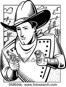 Clipart - cowboy,  with 
guns  layered 
 also available 
in color,  05864c 
   '. fotosearch 
- search clipart, 
illustration, 
drawings and vector 
eps graphics images