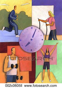 Clipart - fitness montage 
with clock in 
middle. fotosearch 
- search clipart, 
illustration, 
drawings and vector 
eps graphics images