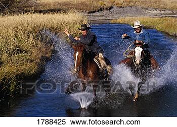 Stock Image - cowboys galloping 
through creek. 
fotosearch - search 
stock photos, 
pictures, images, 
and photo clipart