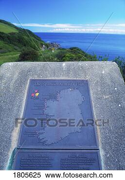 Stock Image - co donegal,  plaque 
indicating kinnagoe 
bay,  site of 
armada wreck. 
fotosearch - search 
stock photos, 
pictures, images, 
and photo clipart