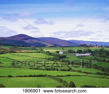 Stock Photography - farmscape from 
sugarloaf mountain, 
co wicklow, ireland. 
fotosearch - search 
stock photos, 
pictures, images, 
and photo clipart