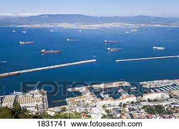 Stock Photography - gibraltar town, 
gibraltar, bay 
and shipping vessels. 
fotosearch - search 
stock photos, 
pictures, images, 
and photo clipart