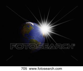 Stock Image - earth in space 
with sun coming 
up over the horizon. 
fotosearch - search 
stock photos, 
pictures, images, 
and photo clipart