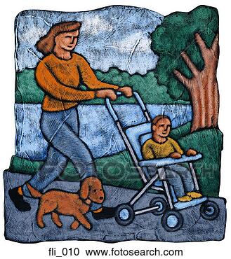 Stock Illustration - woman pushing 
boy in stroller; 
dog walking beside 
them. fotosearch 
- search clipart, 
illustration, 
drawings and vector 
eps graphics images