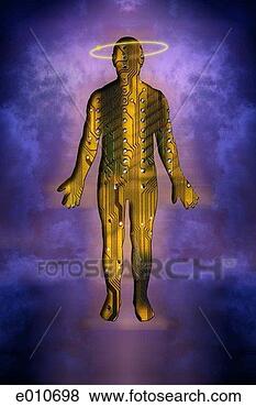 Stock Illustration - digital man with 
halo on cloudy 
background. fotosearch 
- search clipart, 
illustration, 
drawings and vector 
eps graphics images