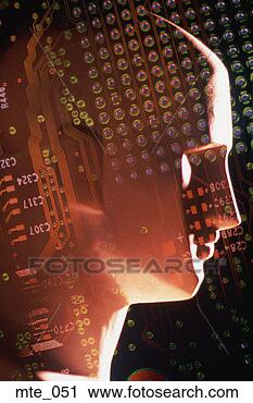 Stock Photography - circuit board 
superimposed over 
bust of human 
head in profile. 
fotosearch - search 
stock photos, 
pictures, images, 
and photo clipart