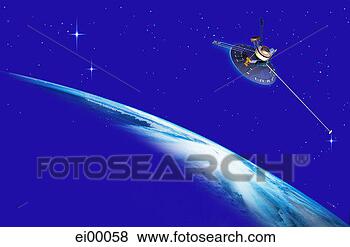 Stock Illustration - satellite orbiting 
over planet. fotosearch 
- search clipart, 
illustration, 
drawings and vector 
eps graphics images