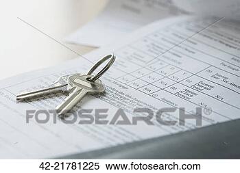 图片银行 - 房子钥匙, 在上, 抵押文件 42-21781
