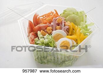 Picture - iceberg lettuce, 
ham, cheese, egg 
& vegetables in 
plastic bowl. 
fotosearch - search 
stock photos, 
pictures, images, 
and photo clipart