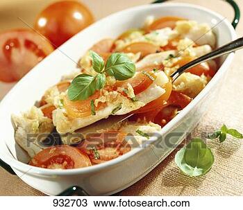 Stock Photo - cod and tomato 
bake with basil. 
fotosearch - search 
stock photos, 
pictures, images, 
and photo clipart