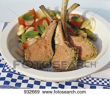 Stock Photograph - lamb cutlets with 
herb crust and 
bean and tomato 
salad. fotosearch 
- search stock 
photos, pictures, 
images, and photo 
clipart