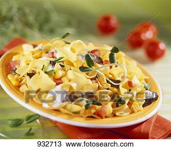 Stock Photo - ribbon pasta with 
sweetcorn and 
sprouts. fotosearch 
- search stock 
photos, pictures, 
images, and photo 
clipart