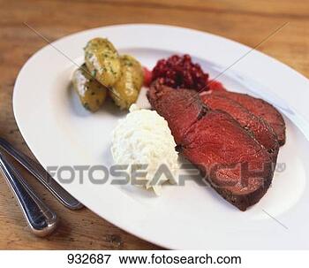 Picture - venison fillet 
with apple cream 
and potatoes. 
fotosearch - search 
stock photos, 
pictures, images, 
and photo clipart