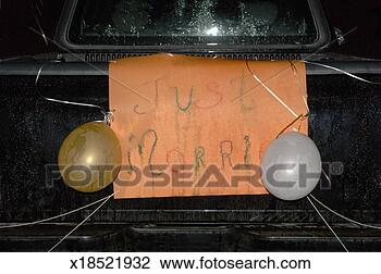 Stock Photo - just married sign 
and balloons tied 
to back of vehicle, 
close-up. fotosearch 
- search stock 
photos, pictures, 
images, and photo 
clipart