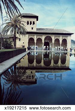Stock Image - spain, andalucia, 
granada, alhambra, 
pavillion and 
reflection in 
pool. fotosearch 
- search stock 
photos, pictures, 
images, and photo 
clipart