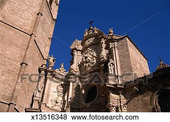 Stock Photo - spain, valencia, 
valencia cathedral 
bell tower and 
carved stone facade. 
fotosearch - search 
stock photos, 
pictures, images, 
and photo clipart