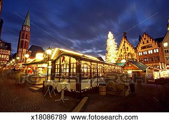 Stock Photograph - germany, frankfurt, 
romer, traditional 
christmas market, 
dusk. fotosearch 
- search stock 
photos, pictures, 
images, and photo 
clipart