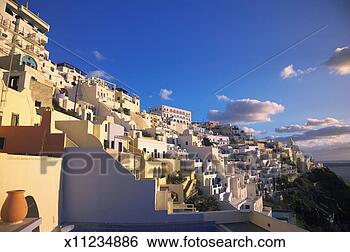 Stock Photo - greece, santorini, 
fira, houses on 
hillside. fotosearch 
- search stock 
photos, pictures, 
images, and photo 
clipart