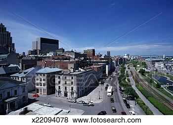Stock Photo - canada, quebec, 
montreal, old 
montreal, cityscape, 
elevated view. 
fotosearch - search 
stock photos, 
pictures, images, 
and photo clipart