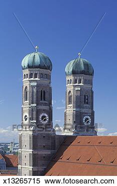 Stock Image - germany, bavaria, 
mucich, marienplatz, 
frauenkirche, 
twin onion domes. 
fotosearch - search 
stock photos, 
pictures, images, 
and photo clipart