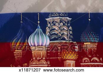 Picture - russia, moscow, 
red square st 
basils cathedral, 
russian flag. 
fotosearch - search 
stock photos, 
pictures, images, 
and photo clipart